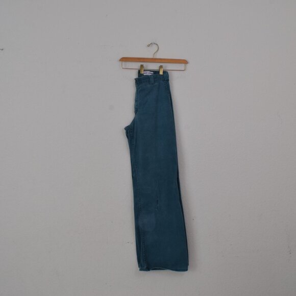 Vintage 70s Worrrn Ripped Green Flat Front Flared Pants by Love & Stitch size 28 - Picture 4 of 12